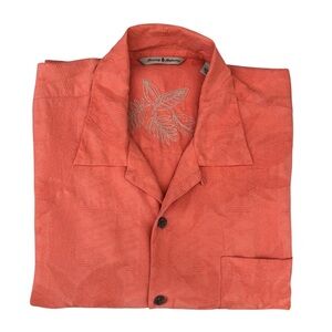 Tommy Bahama 100% Silk Orange Button Down Short Sleeve Shirt Men's L